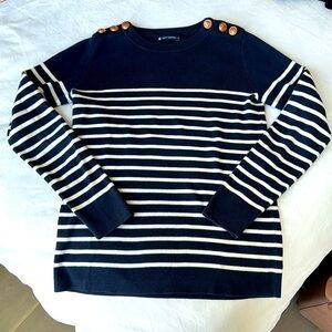 Petit Bateau Blue and White Stripped Sweater with Button Details